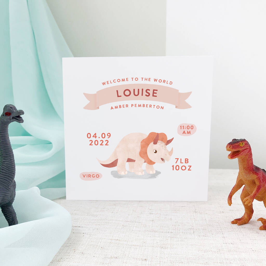 Newborn Birth Details Dinosaur Card, 1 of 2