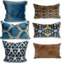 Trellis Pattern Velvet Cushion In Blue, thumbnail 3 of 3