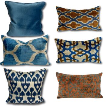 Trellis Pattern Velvet Cushion In Blue, 3 of 3