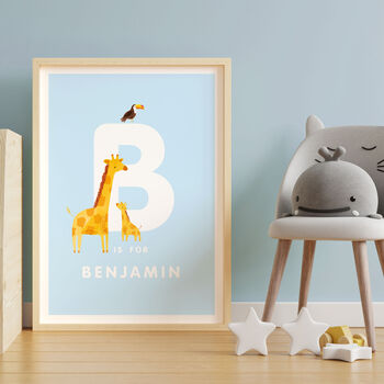 Personalised Safari Animals Name Print Giraffe And Calf, 5 of 10