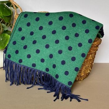 Cashmere Blend Spots Scarf In Green And Navy Blue, 4 of 5