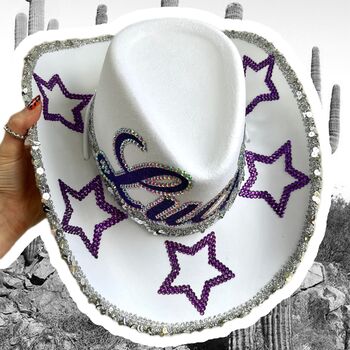 Personalised White And Purple Rhinestone Cowboy Hat, 2 of 4