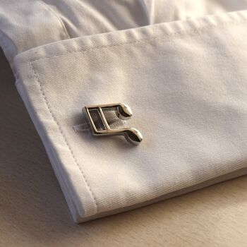 Music Note Silver Cufflinks Gift For Musicians 316 L Stainless Steel, 4 of 4