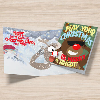 Funny Christmas Card With Chaotic Screaming, Shaking And Light Up Rudolph, 8 of 12