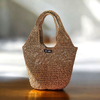 Metallic Raffia Crochet Tote Bag, 5 of 6