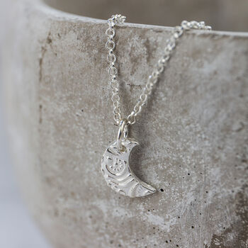 Sterling Silver Small Textured Moon Pendant, 2 of 7