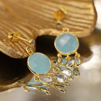 14 Carat Gold Plated Chalcedony And Topaz Drop Earrings, 4 of 4