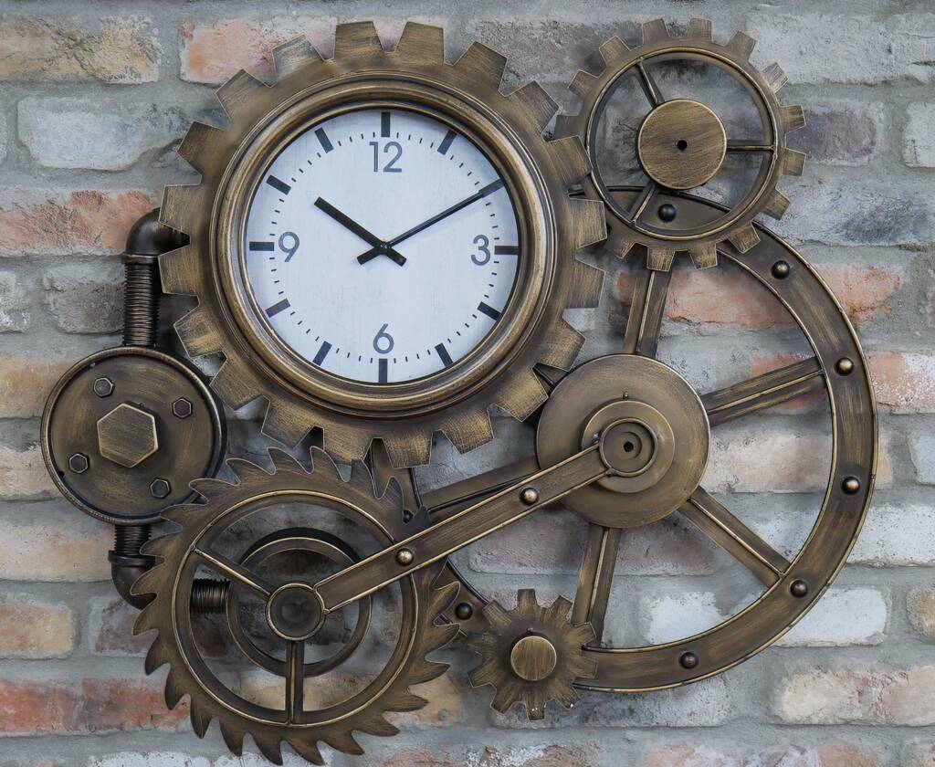 Industrial Antique Gold Large Cog Clock, 1 of 2