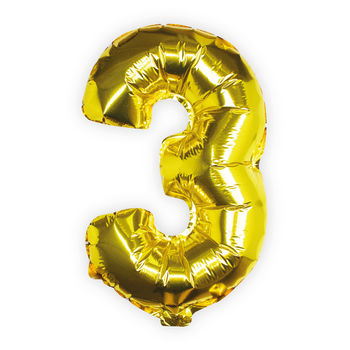 Individual Gold No Helium Number Party Balloon Three, 2 of 3