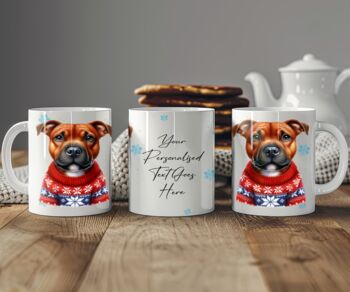 Personalised Staffordshire Bull Terrier In Christmas Jumper Mug, 2 of 2