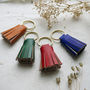 Leather Tassel Keyring With Pressed Personalisation, thumbnail 2 of 7