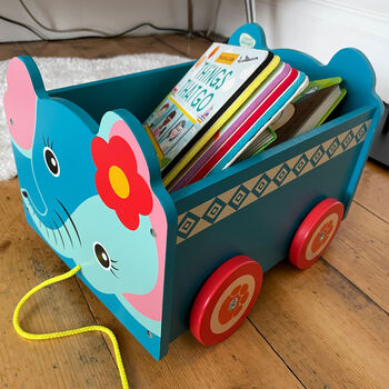 Wooden Pull Along Toy Box Storage Book Cart, 10 of 12
