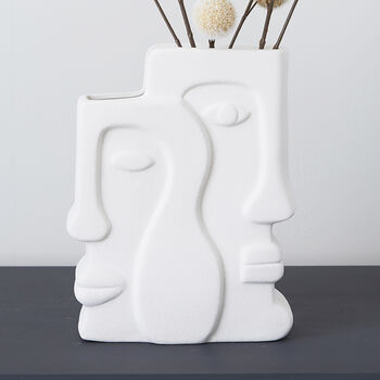 Square White Porcelain Faces Vase, 2 of 2
