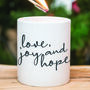 Love, Joy And Hope Ceramic Christmas Candle Holder, thumbnail 1 of 2