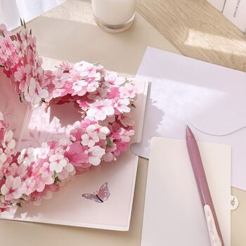 3D Pop Up Floral Heart Greeting Card – Pink Blossom Design, 6 of 6