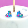Blue Festival Confetti Love Heart Earrings Studs, thumbnail 1 of 7