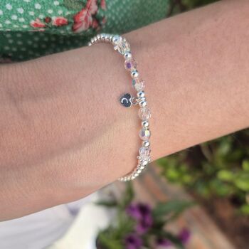 Sterling Silver April Crystal Beaded Bracelet: April Birthstone, Personalised Heart Charm, 2 of 6