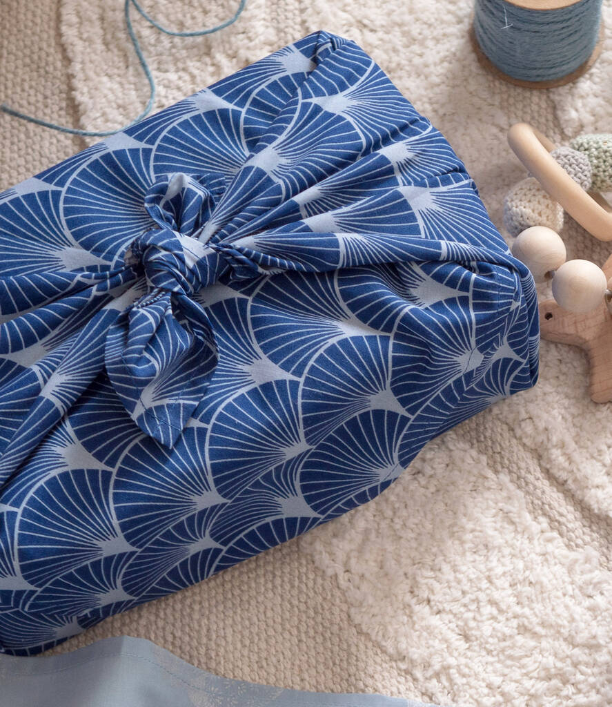 Fabric Gift Wrap Reusable Furoshiki Indigo Fans By Fabric Gift Wrap