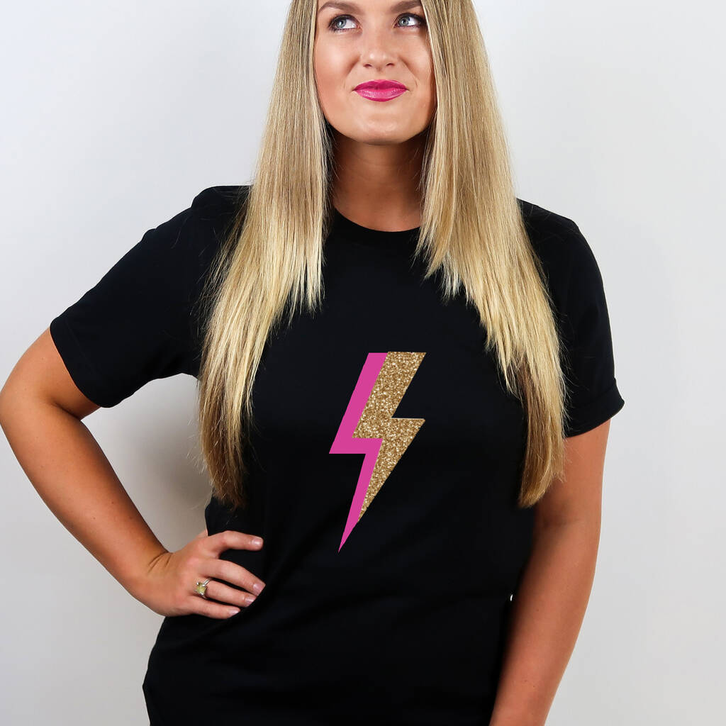 Ladies Lightning Bolt Flash T Shirt In Black, 1 of 2
