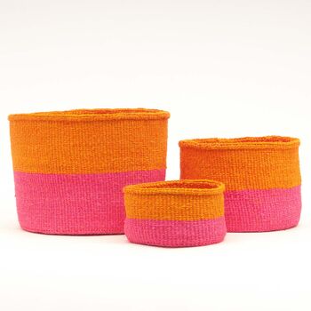 Kali: Bright Pink And Orange Duo Colour Block Woven Basket, 2 of 8