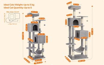 Tall Cat Tree Plush Multi Level Cat Condo Light Grey, 2 of 9