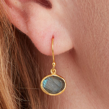 Labradorite Silver Gold Plated Pebble Drop Earrings, 5 of 9