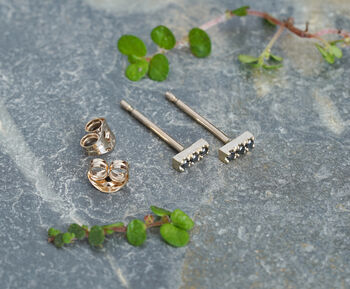 Black Diamond Stud Earrings In 9k Yellow Gold, 2 of 4