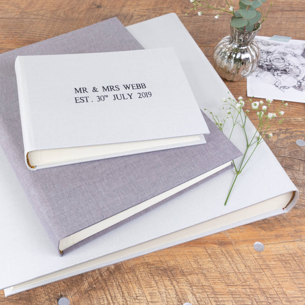 personalised wedding photo album grey linen by harris & jones