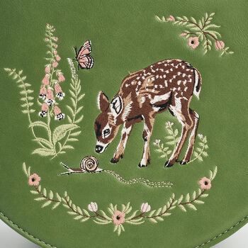 Green Fawn And Snail Embroidered Top Handle Saddle Bag, 3 of 9