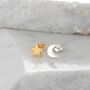 Moon And Star Studs Sterling Silver And Gold Vermeil, thumbnail 2 of 6