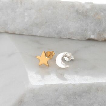 Moon And Star Studs Sterling Silver And Gold Vermeil, 2 of 6