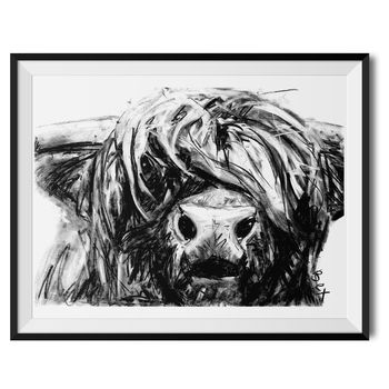 Highland Cow Charcoal Fine Art Giclée Print, 2 of 3