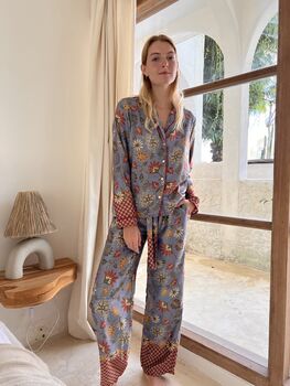 Lavender Satin Long Pyjama Set, 6 of 8