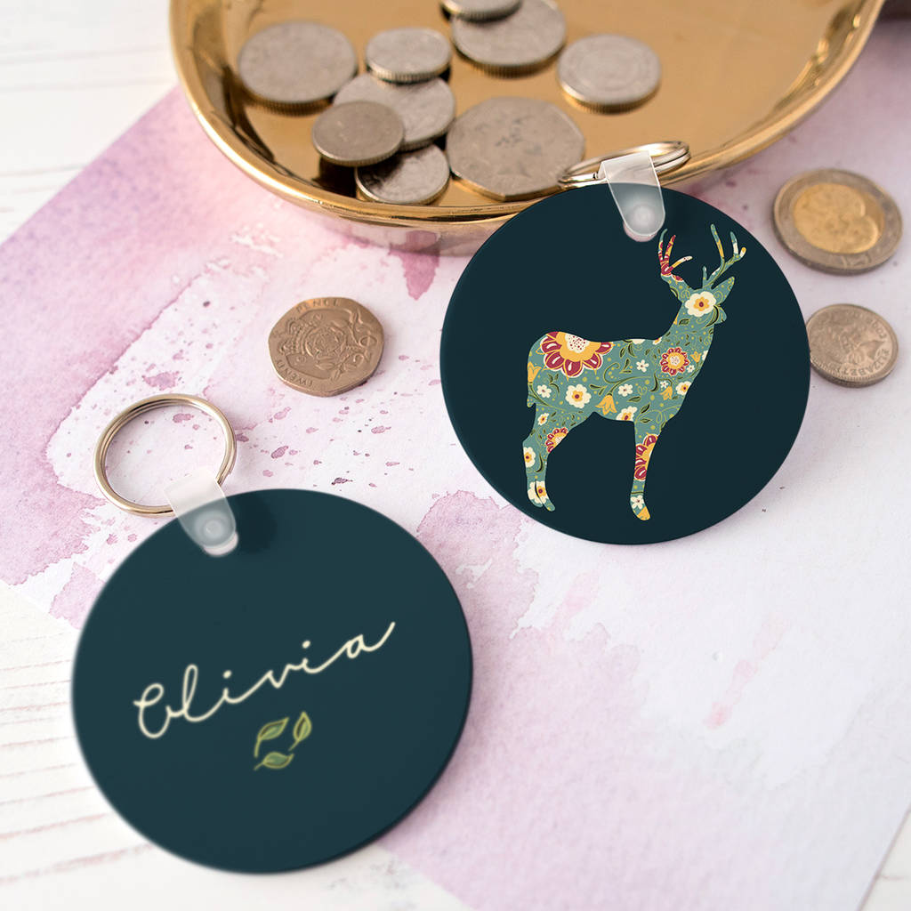 Image of Personalised Winter Deer Silhouette Keyring