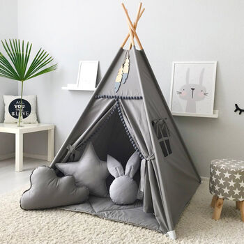 Kids Teepee Tent Grey Set, 4 of 6