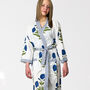 White And Blue Flower Print Cotton Dressing Gown Kimono, thumbnail 1 of 9