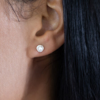 Sterling Silver Pearl Nest Stud Earrings, 2 of 9