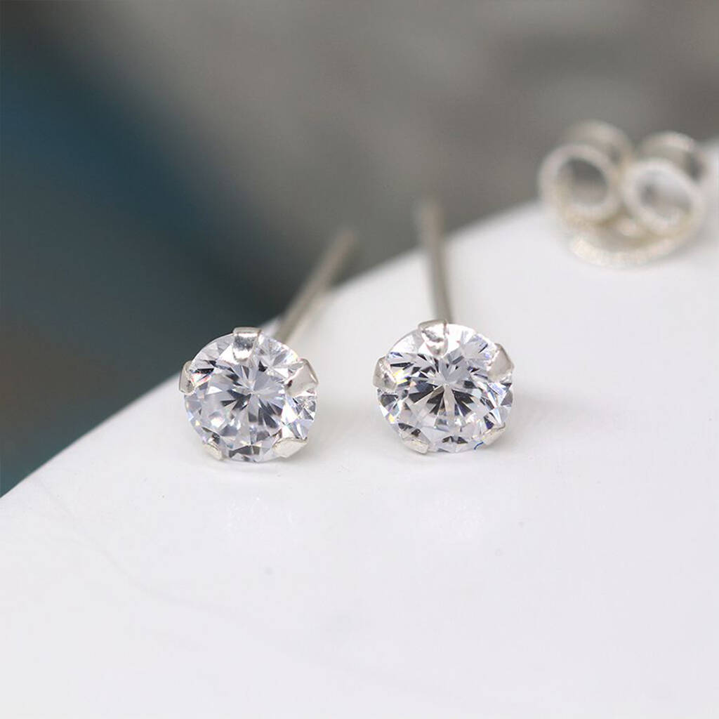 Extra Tiny Cz Earrings In Sterling Silver, 1 of 11