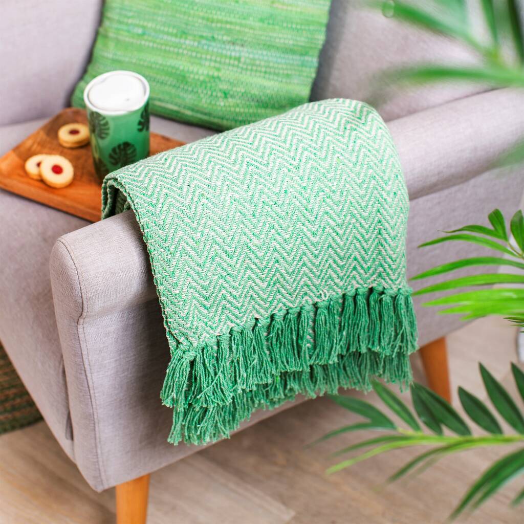 Green Herringbone Blanket Throw By Lola & Alice