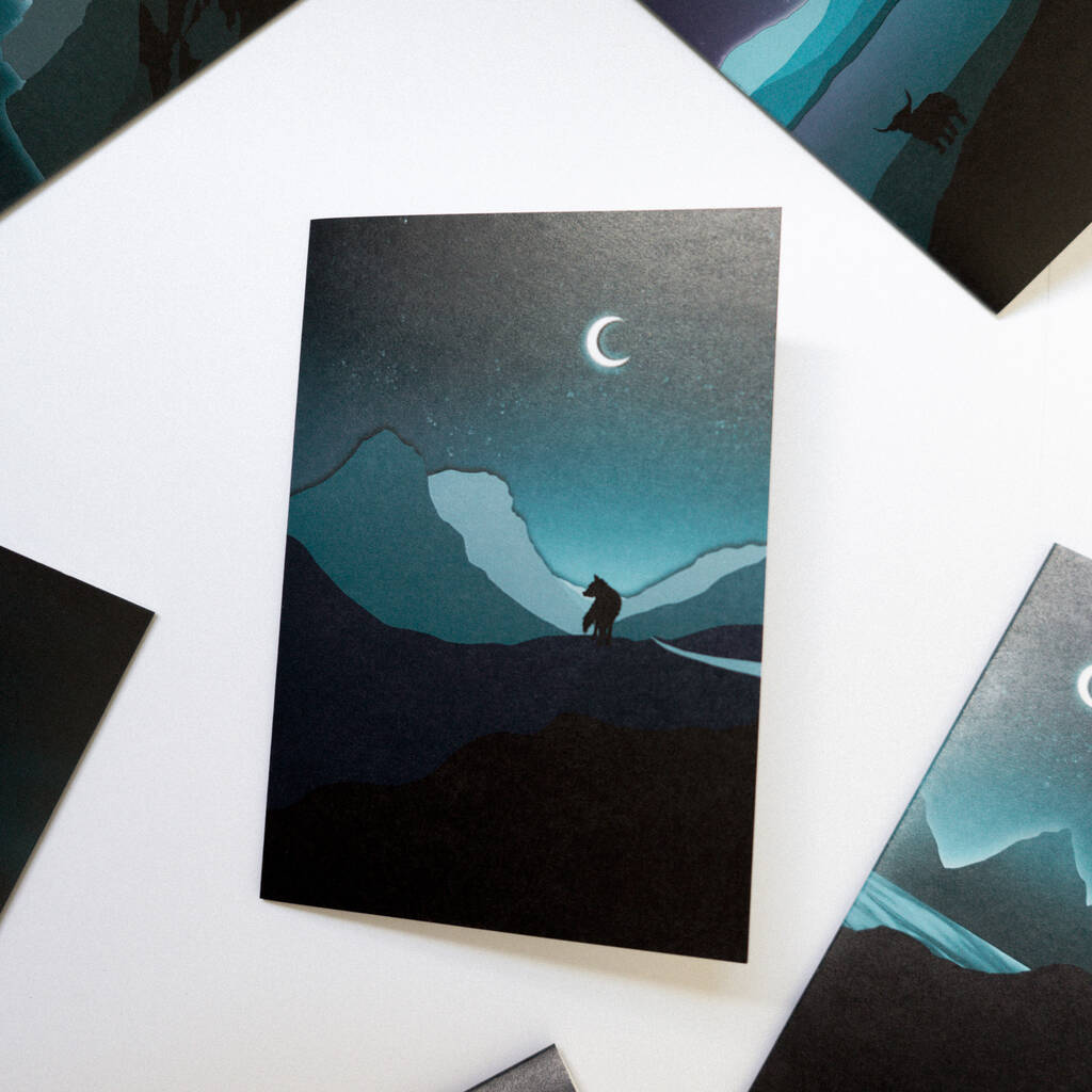 Wolf Scottish Winter Scene With Moon, 1 of 3