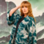 Japanese Crane Print Emerald Green And Ivory Short Kimono, thumbnail 3 of 6