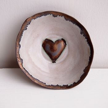 Handmade Valentines Gold Heart Ceramic Ring Dish, 3 of 11