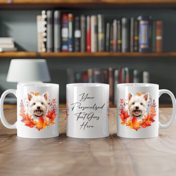 Personalised Dog Mug West Highland Terrier In An Autumn Wreath, 2 of 2
