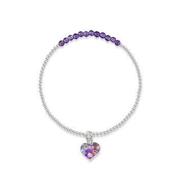 Sterling Silver Flower And Gemstone Stretch Bead Bracelet, 3 of 12