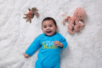 Cotton Babygrow, Seaside, New Baby Sleepsuit, Baby Gift Pink And Blue Available, 6 of 10