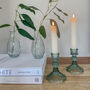 Coloured Pressed Glass Candlesticks Green, thumbnail 1 of 3