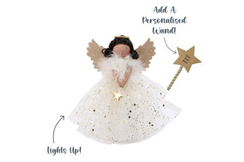 Gold Dark Haired Light Up Tree Topper Angel Decoration, 3 of 11