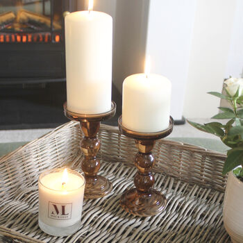 Decorative Pair Of Glass Pillar Candle Holders, 2 of 3