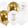 Six White Gold Happy Birthday Balloons, thumbnail 1 of 2