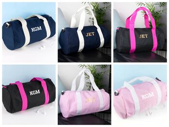 Monogrammed Barrel Gym Bag With Retro Personalisation, 2 of 11